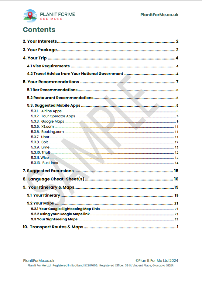 Table of contents for a document, featuring section titles and page numbers.