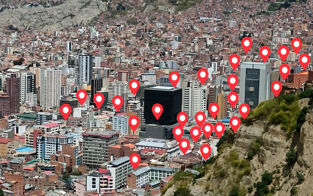 La Paz, Bolivia A panoramic view of La Paz, Bolivia, featuring densely packed buildings and mountains.